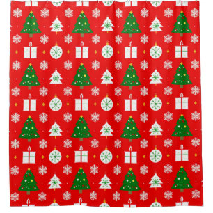 Festive Christmas Pattern with Trees, Snowflakes Shower Curtain