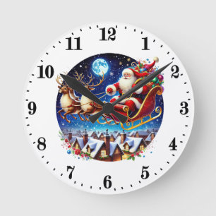 Festive Christmas peeking Santa Round Clock