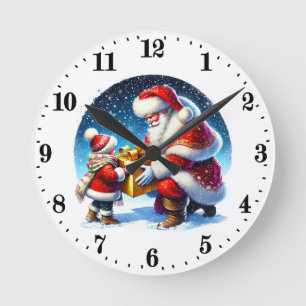 Festive Christmas peeking Santa Round Clock