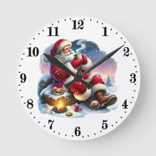 Festive Christmas peeking Santa Round Clock