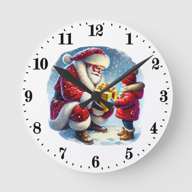 Festive Christmas peeking Santa Round Clock  (Front)