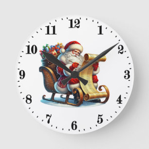 Festive Christmas peeking Santa Round Clock