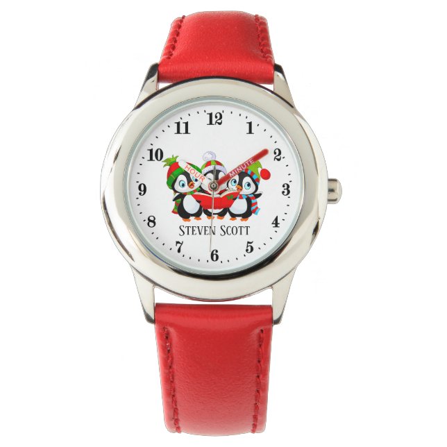 festive Christmas penguin add name kids Watch (Front)