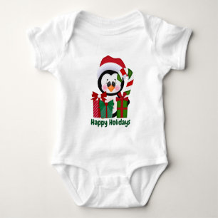 Festive Christmas penguin add text baby unisex Bodysuit