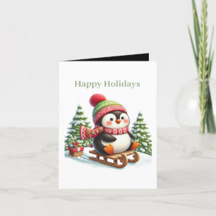 Festive Christmas penguin happy Holiday Card