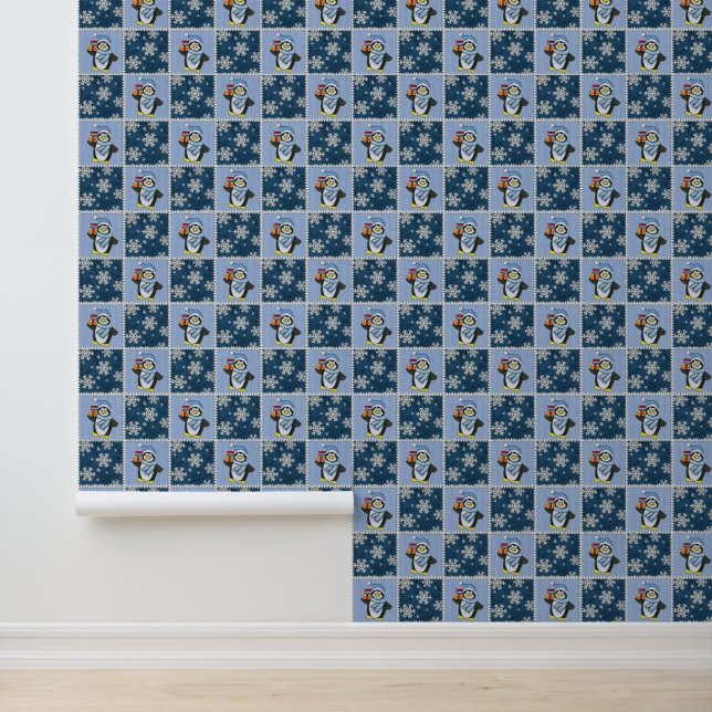 Festive Christmas penguin snowflake tiled  Wallpaper (Application)
