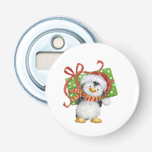 Festive Christmas Penguin with Gift - Holiday Deco Bottle Opener
