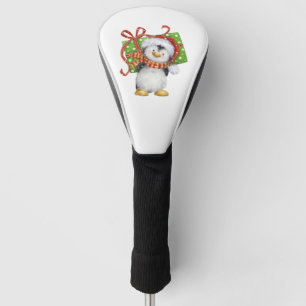 Festive Christmas Penguin with Gift - Holiday Deco Golf Head Cover
