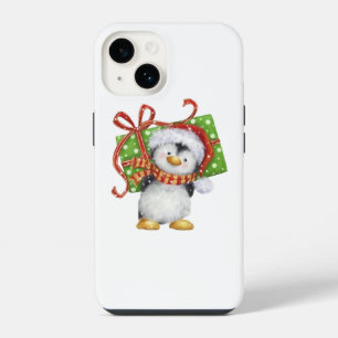 Festive Christmas Penguin with Gift - Holiday Deco iPhone 14 Case