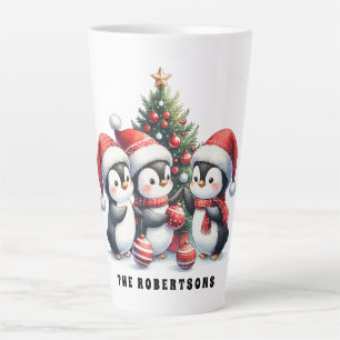 Festive Christmas Penguins Monogrammed Latte Mug