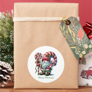 Festive Christmas peppermint gnome Classic Round Sticker