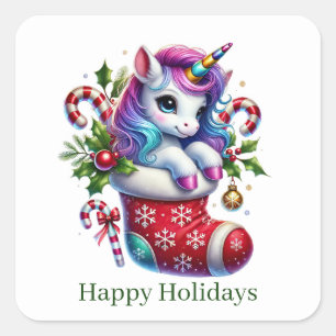 Festive Christmas peppermint unicorn customisable Square Sticker