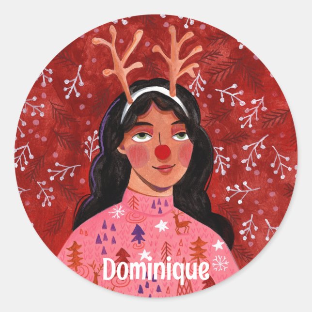 Festive Christmas personalised name parcel Classic Round Sticker (Front)