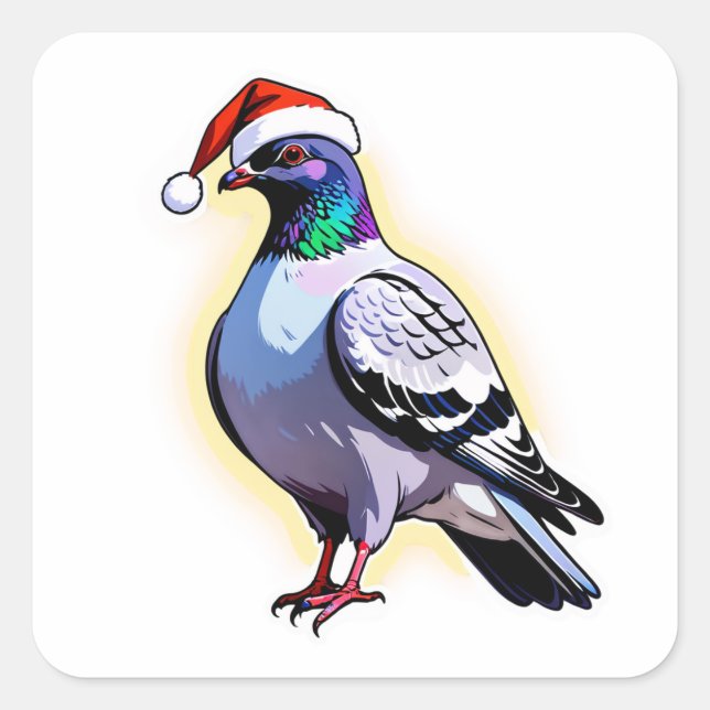 Festive Christmas Pigeon Illustration 🕊️ Square Sticker (Front)