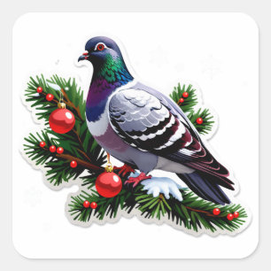 Festive Christmas Pigeon Illustration Square Sticker