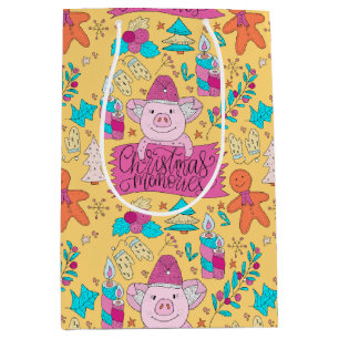 Festive Christmas Pigs Medium Gift Bag