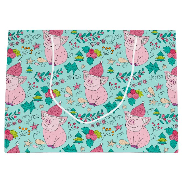 Festive Christmas Pigs Medium Gift Bag (Front)
