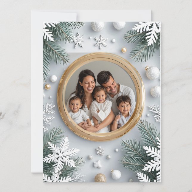 📷 Festive Christmas Pine Border Custom Photo Card (Front)