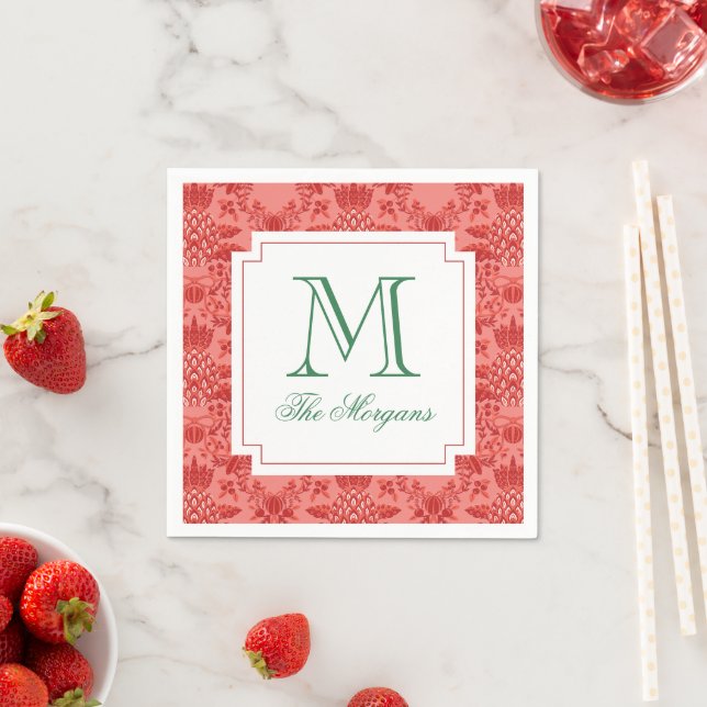 Festive Christmas Pineapple Ornaments Monogram Napkin (Insitu)