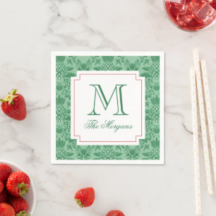 Festive Christmas Pineapple Ornaments Monogram Napkin