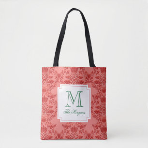 Festive Christmas Pineapple Ornaments Monogram Tote Bag