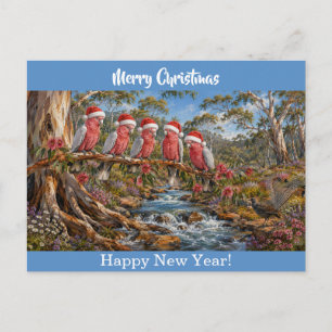 Festive Christmas Pink Cockatoos Postcard