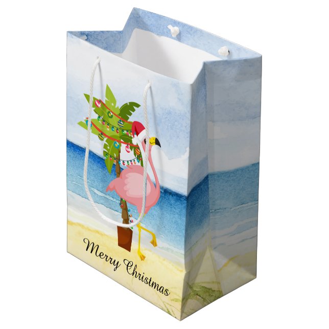 Festive Christmas pink flamingo add text Medium Gift Bag (Front Angled)