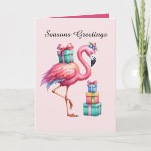 Festive Christmas pink flamingo Card