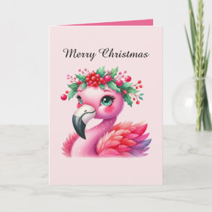 Festive Christmas pink flamingo customisable Card