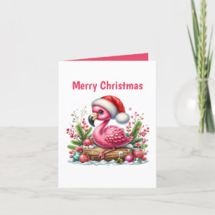 Festive Christmas pink flamingo customisable Holiday Card