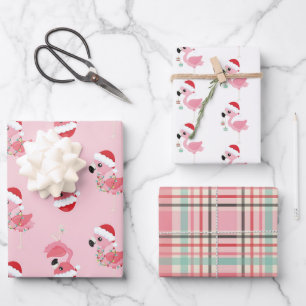 festive Christmas pink flamingo tiled pattern Wrapping Paper Sheet
