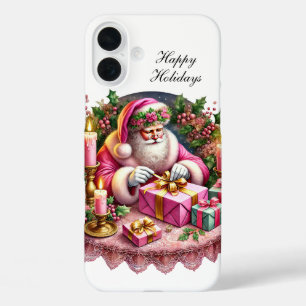 Festive Christmas pink Santa customisable iPhone 16 Plus Case