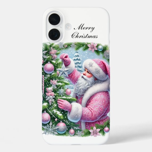Festive Christmas pink Santa customisable  Case-Mate iPhone Case (Back)