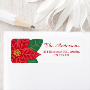 Festive Christmas Pointsettia Family Address Return Address Label
