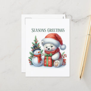 Festive Christmas polar bear add message Holiday Postcard
