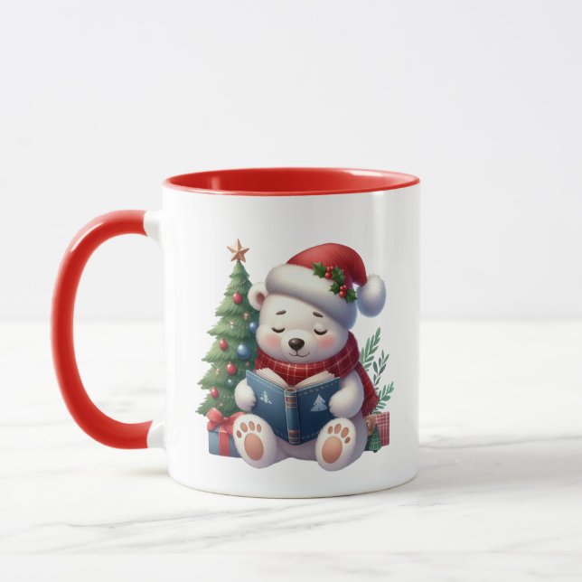 Festive Christmas polar bear add monogram Mug (Left)