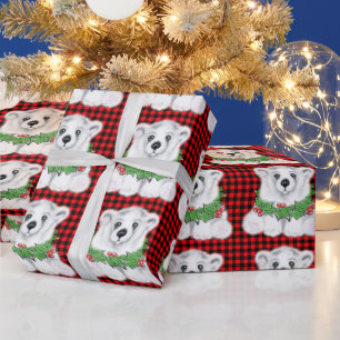 Festive Christmas polar bear cub, white bear cub Wrapping Paper