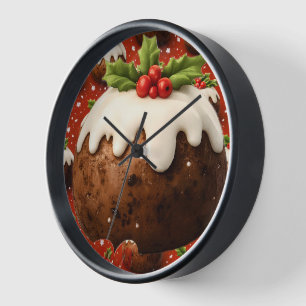 Festive Christmas pudding round wall clock