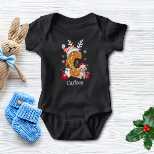 Festive Christmas Puppy Gingerbread Letter C  Boy  Baby Bodysuit