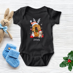 Festive Christmas Puppy Gingerbread Letter D Boy  Baby Bodysuit