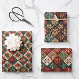 Festive Christmas Quilted Pattern Wrapping Paper Sheet