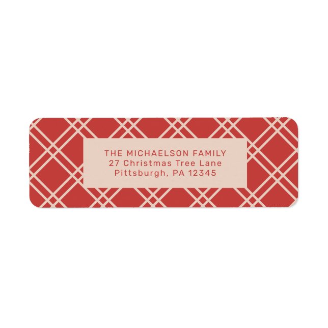 Festive Christmas Red and Cream Check Return Address Label (Front)