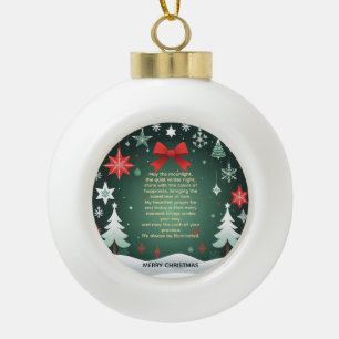 Festive Christmas Red Bow, Snowflakes & Winter Ceramic Ball Christmas Ornament