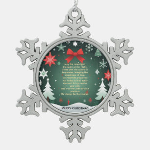 Festive Christmas Red Bow, Snowflakes & Winter  Snowflake Pewter Christmas Ornament