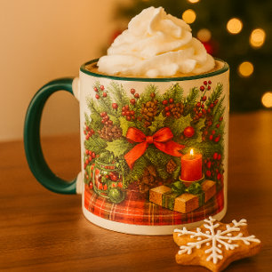 Festive Christmas Red Bow with Greenery Mug
