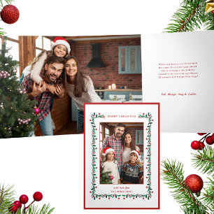 Festive Christmas Red/Green Botanical Photo  Tri-Fold Card