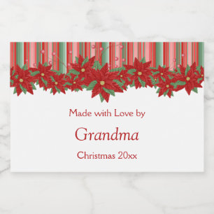Festive Christmas Red Green Poinsettias Food Label