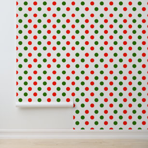Festive Christmas red green polka dots pattern  Wallpaper