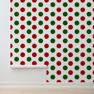 Festive Christmas red green polka dots pattern Wallpaper