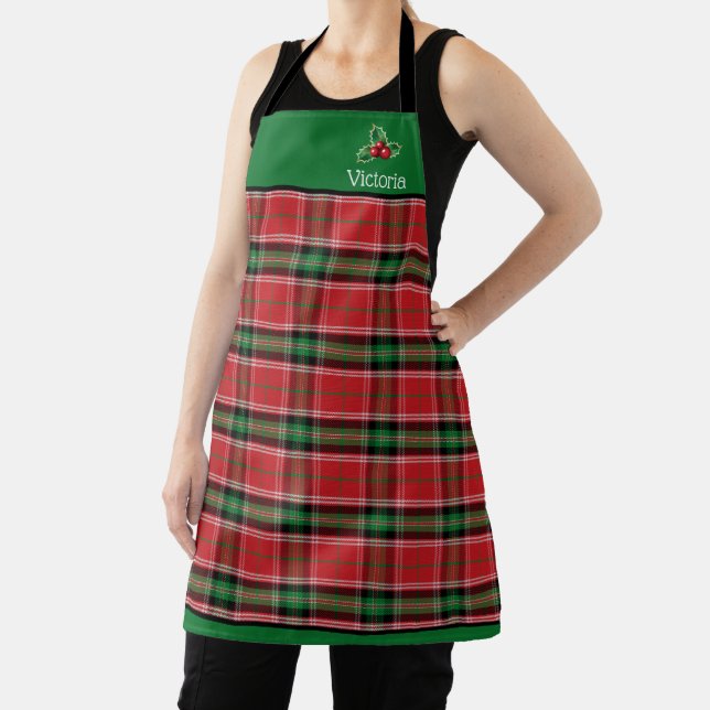 Festive Christmas Red Green Tartan Plaid Apron (Insitu)